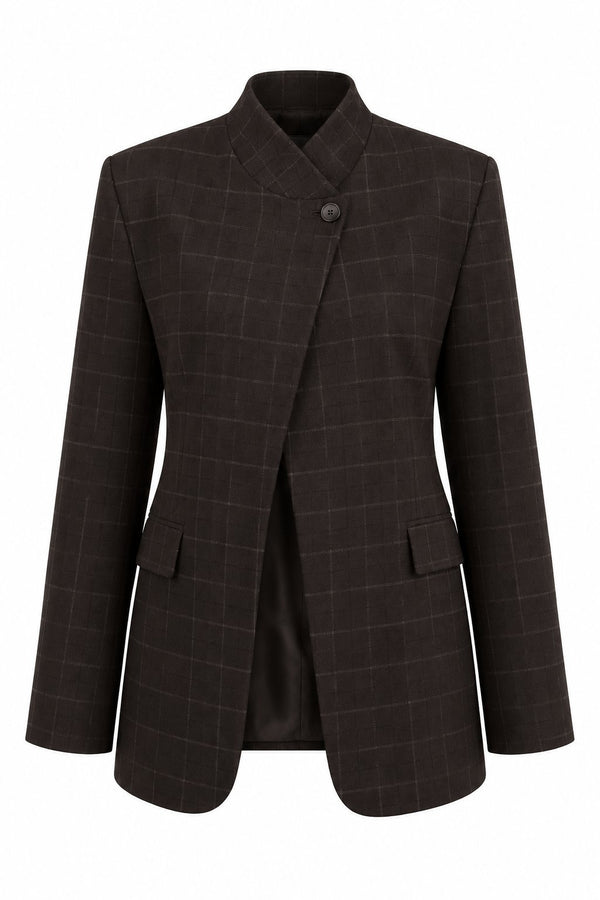 Kahverengi Hakim Yaka Model Ekose Ceket - 2y4103