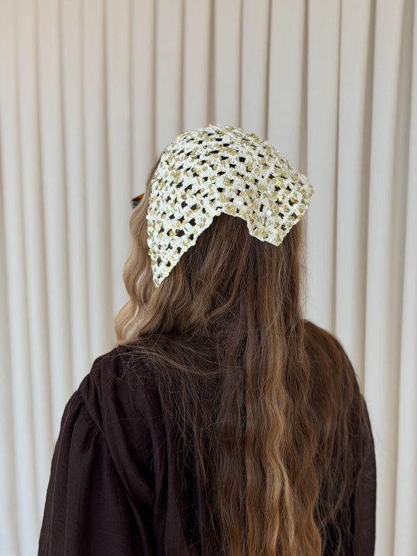 Ekru Pullu Üçgen Bandana - 2153