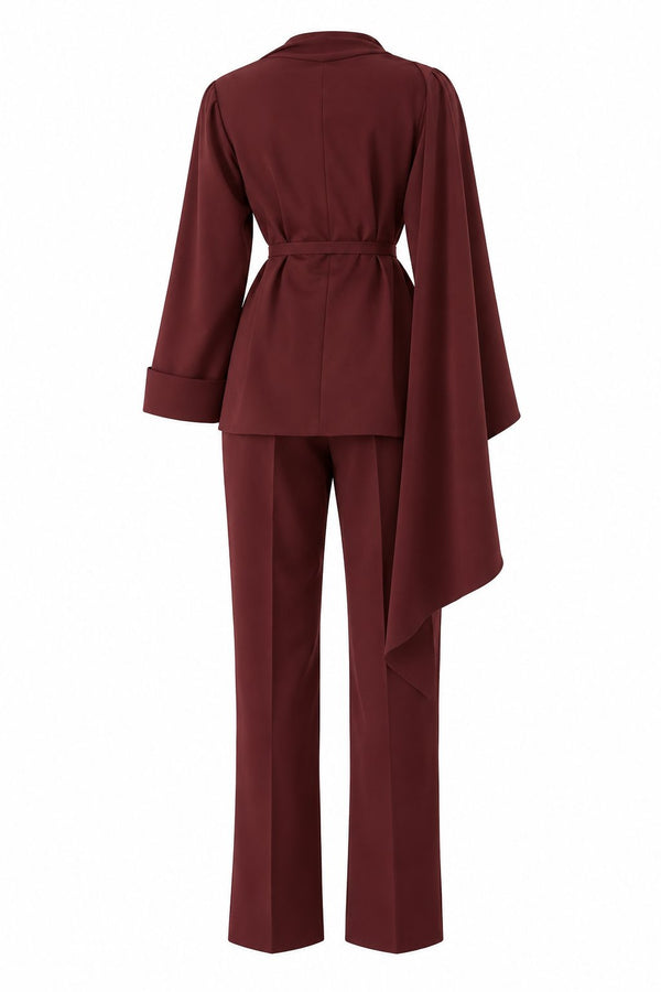 Bordo Kendinden Şallı 2'li Takım - 2y8752