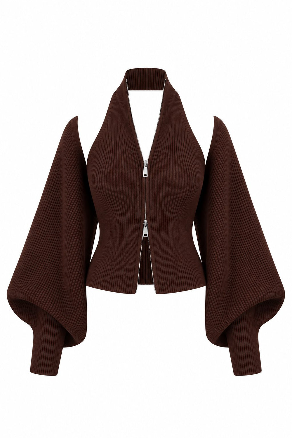 Kahverengi Fermuarlı Bolero Detaylı İkili Triko Takım - 10202