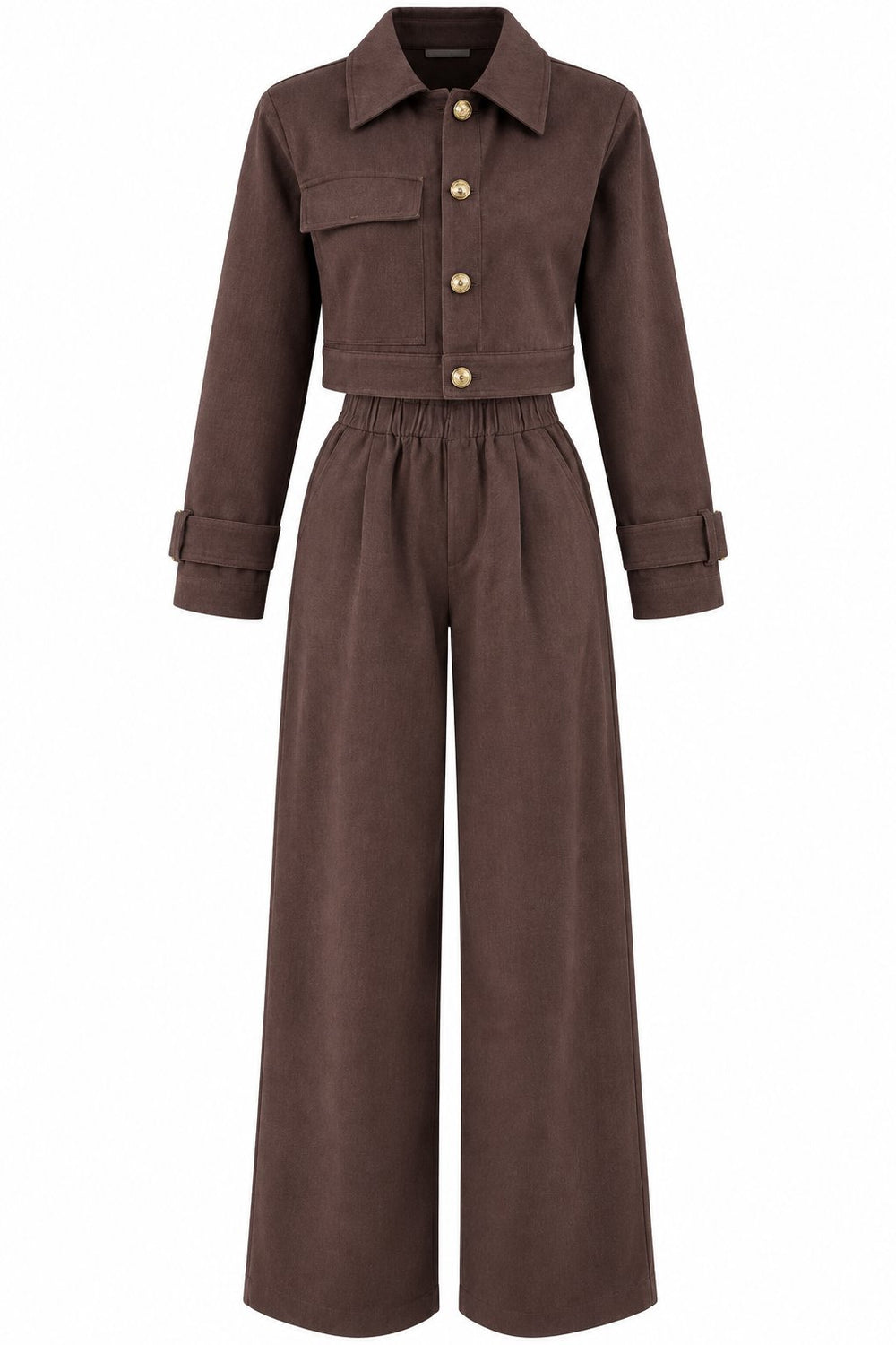Kahverengi Kot Crop Ceket Pantolon Takım - 2y51244