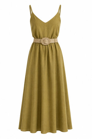 Olive Hasır Kemerli Elbise - 2y3303