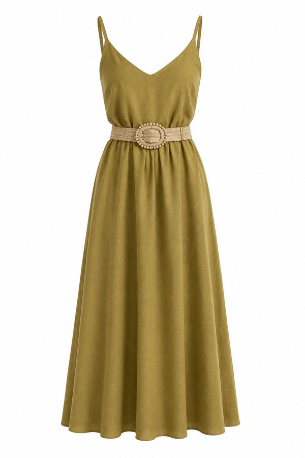 Olive Hasır Kemerli Elbise - 2y3303