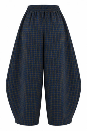 Petrol Mavisi Ekoseli Barrel Pantolon - 51473