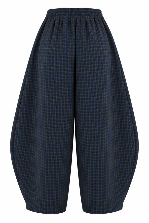 Petrol Mavisi Ekoseli Barrel Pantolon - 51473