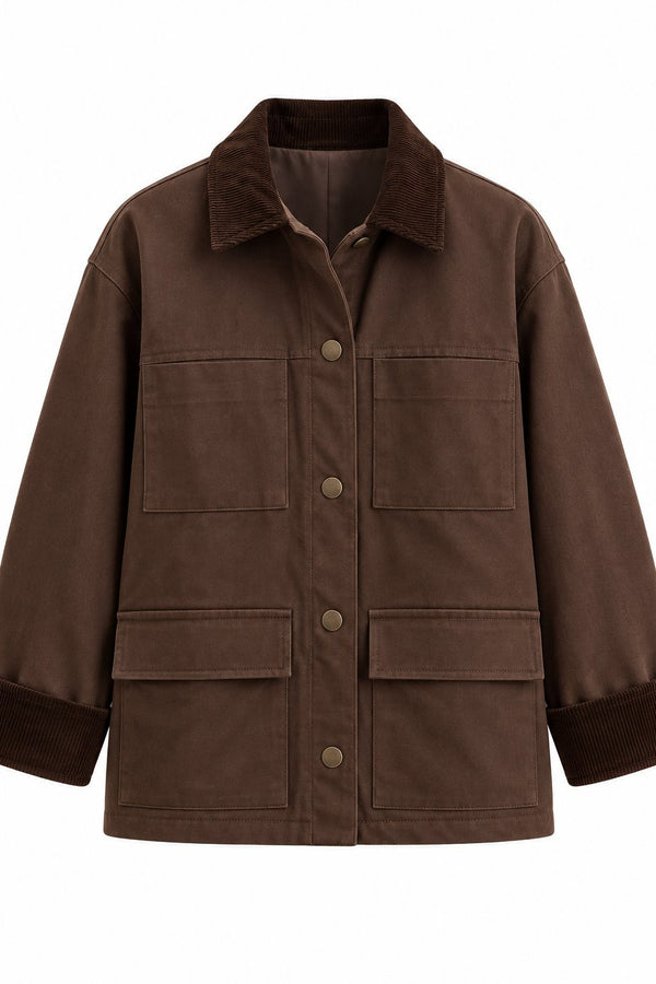 Kahverengi Yakası Manşeti Kadife Detaylı Mont - 9754