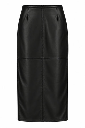 Siyah Yırtmaçlı Maxi Deri Etek - 0029