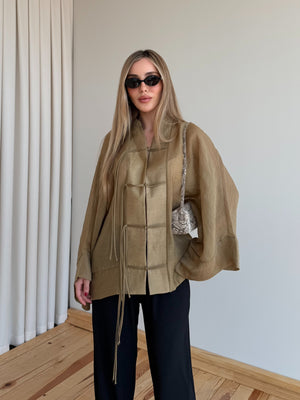 Olive İp Bağcıklı Transparan Kimono - 5098