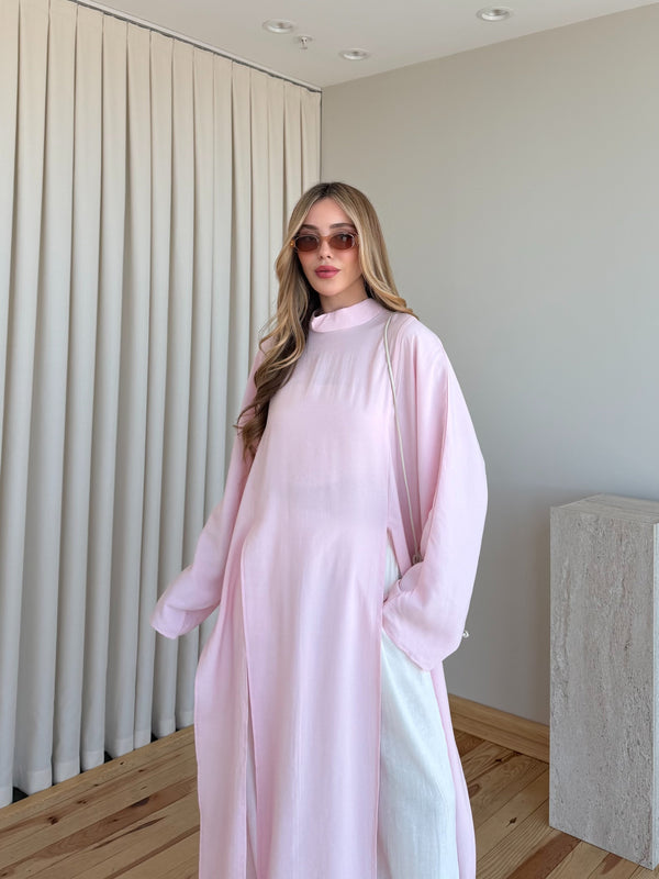 Pembe Yırtmaçlı Uzun Tunik - 8515