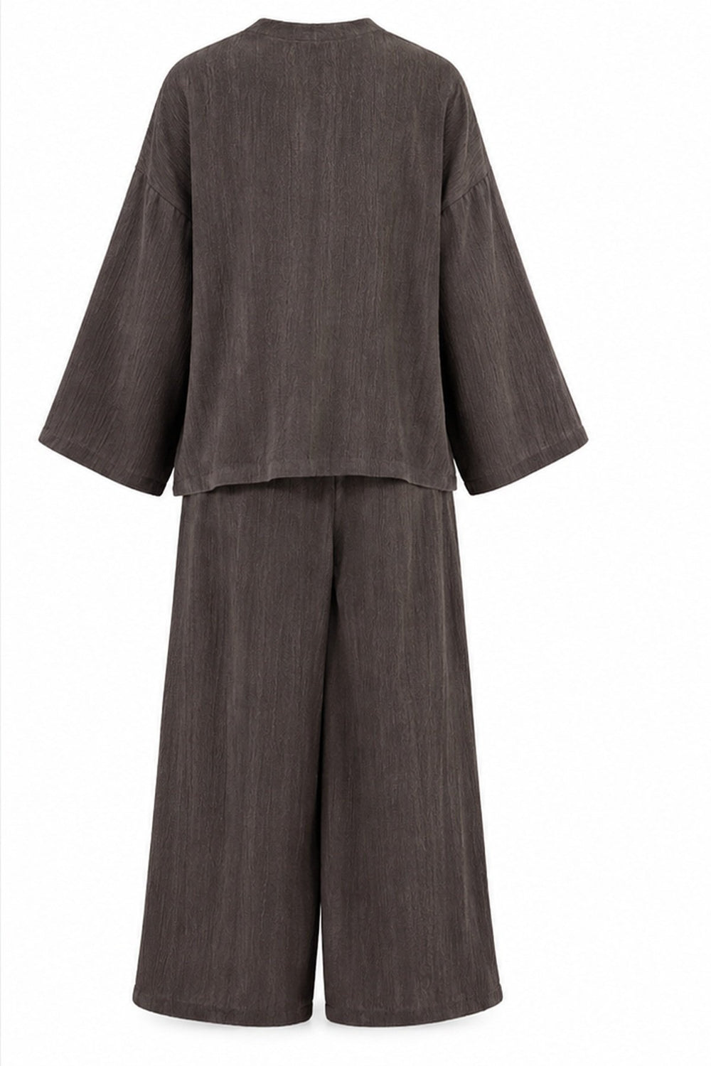 Kahverengi Asimetrik Kesim Bluz Pantolon Takım - 2y51322