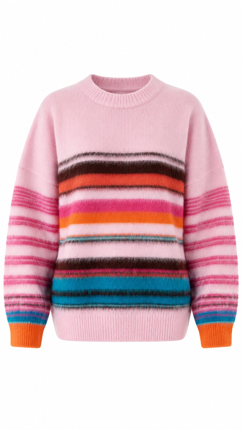 Pembe Çok Renkli Çizgili Yumoş Kazak - 10201