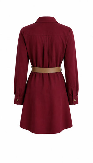 Bordo Kemerli Elbise - 2y250367
