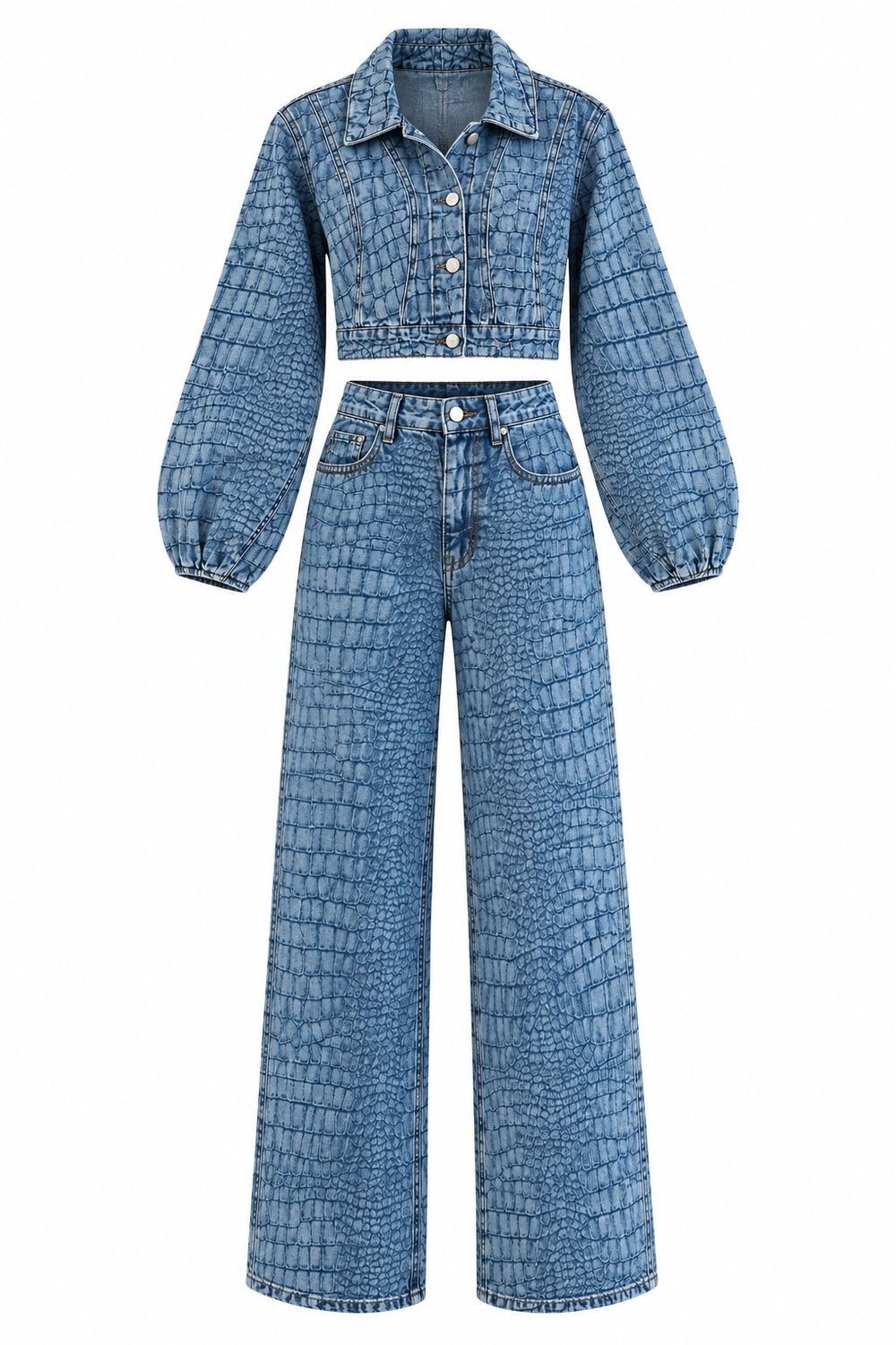 Mavi Croco Crop Ceket Pantolon Takım - 1189
