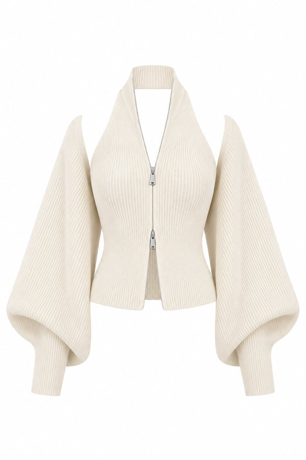 Krem Fermuarlı Bolero Detaylı İkili Triko Takım - 10202