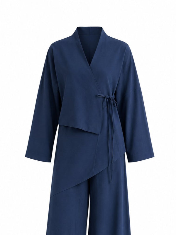 İndigo Bel Tasarım Detaylı Kimono Takım - TK8009