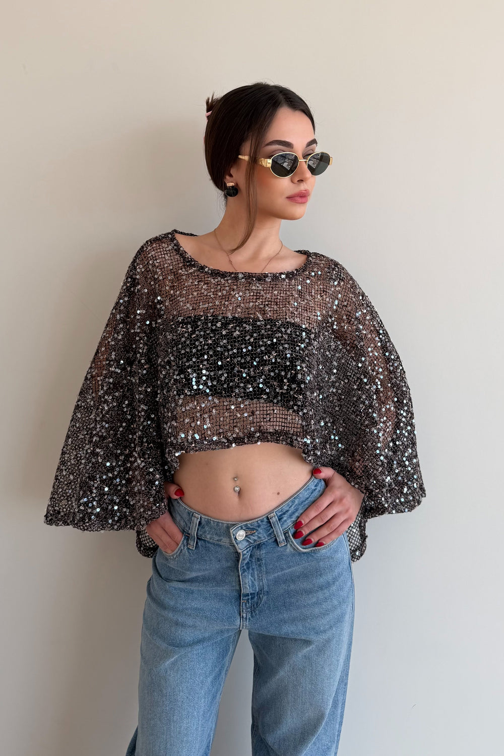 Kahverengi Pullu Bluz - 1119