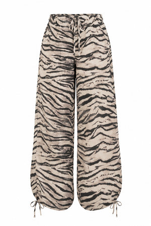 Zebra Desen Paçası Bağlama Detaylı Pantolon - 0290