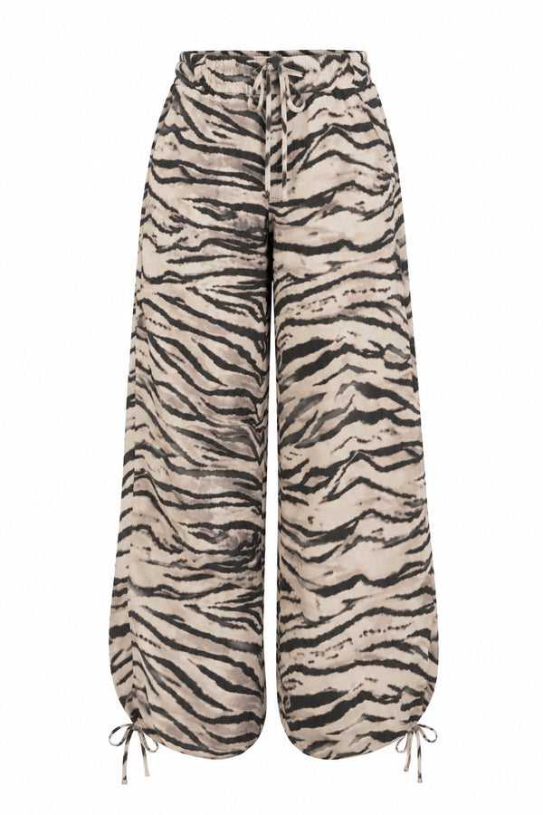 Zebra Desen Paçası Bağlama Detaylı Pantolon - 0290