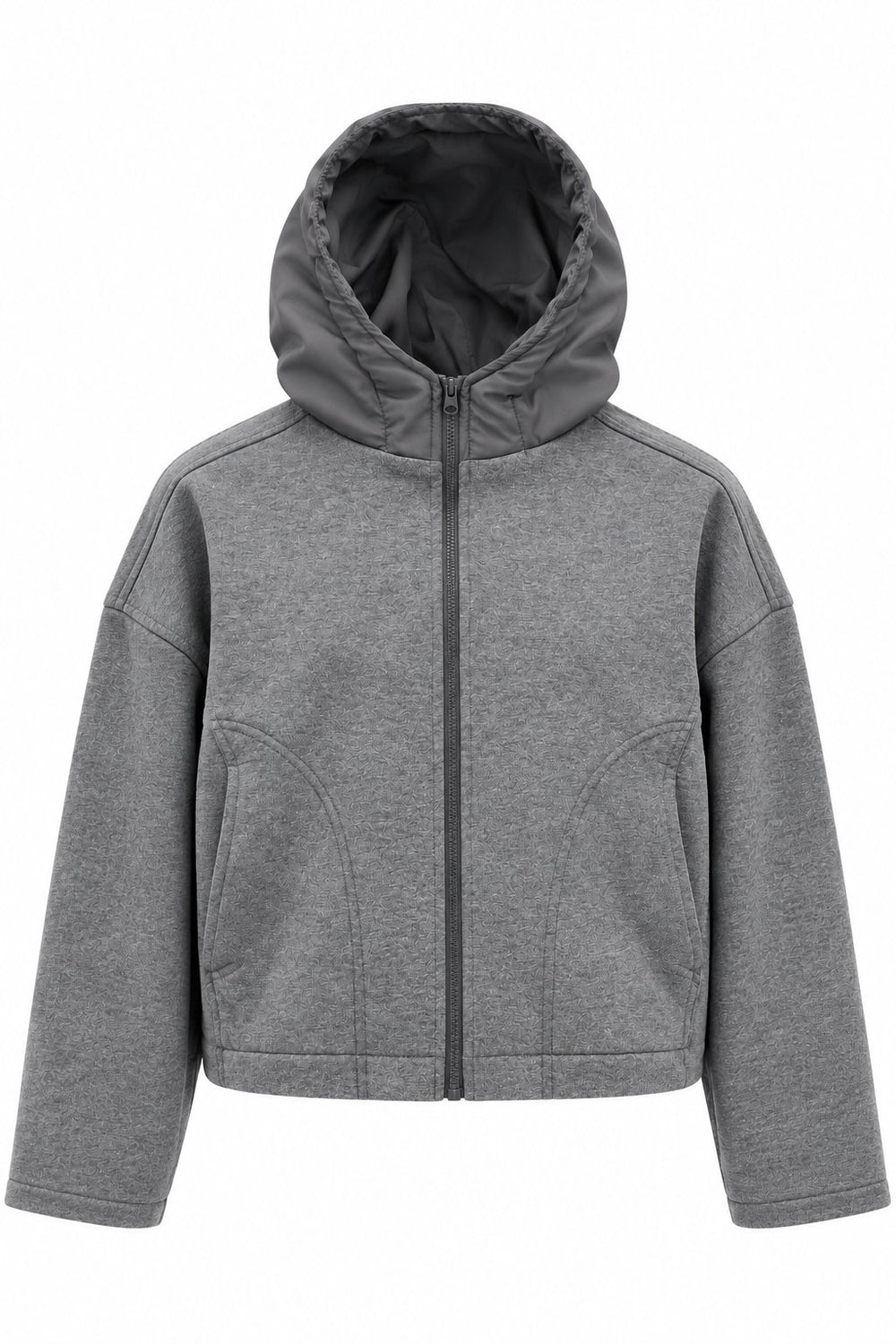 Gri Kapüşonlu Fermuarlı Sweatshirt - 1226