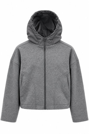Gri Kapüşonlu Fermuarlı Sweatshirt - 1226