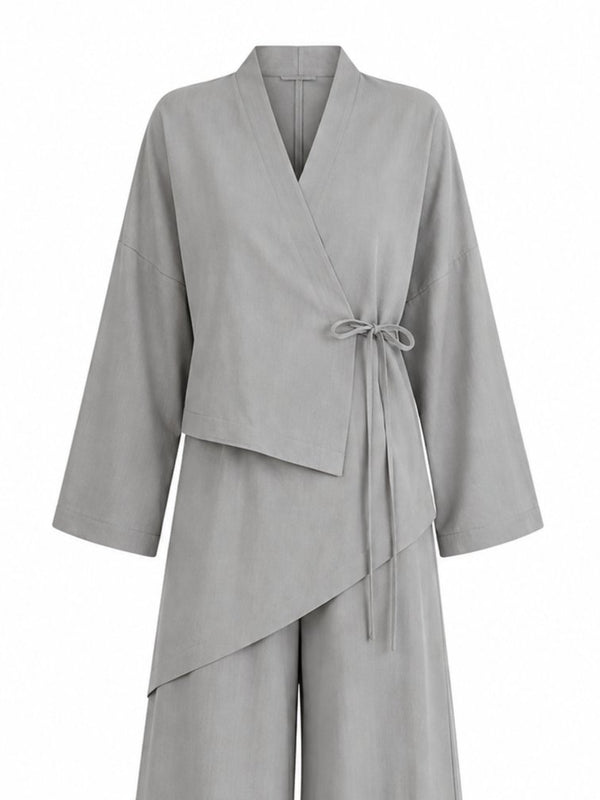 Haki Bel Tasarım Detaylı Kimono Takım - TK8009