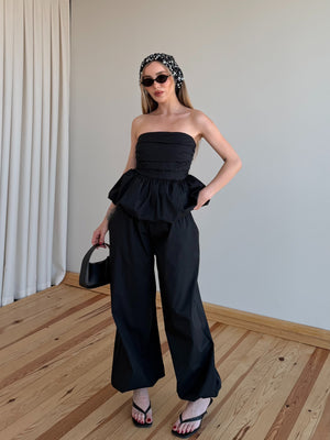 Siyah Balon Bluz Pantolon Takım - 7334