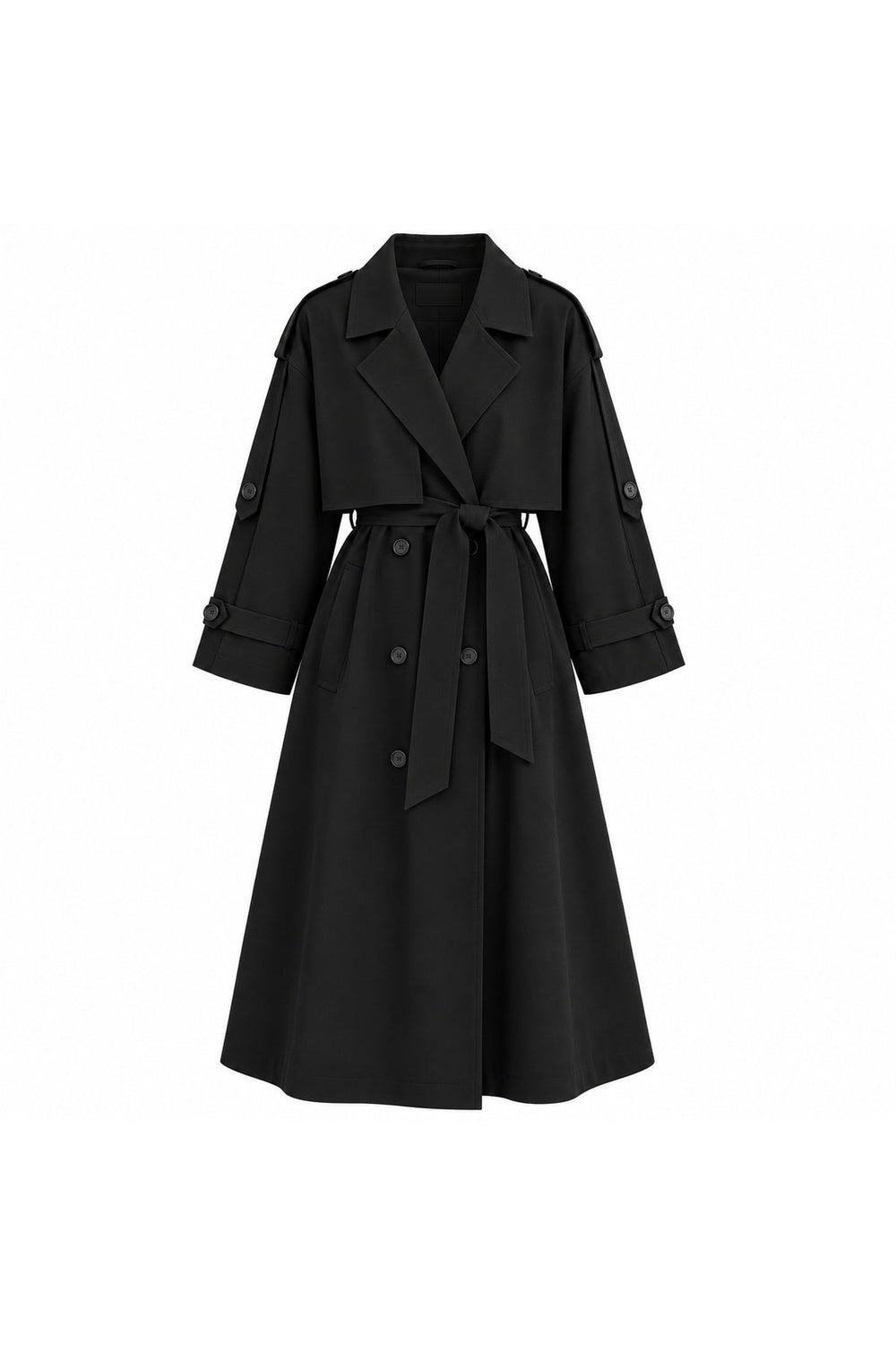 Siyah Lucky Düğme Detaylı Oversize Trençkot - 9476