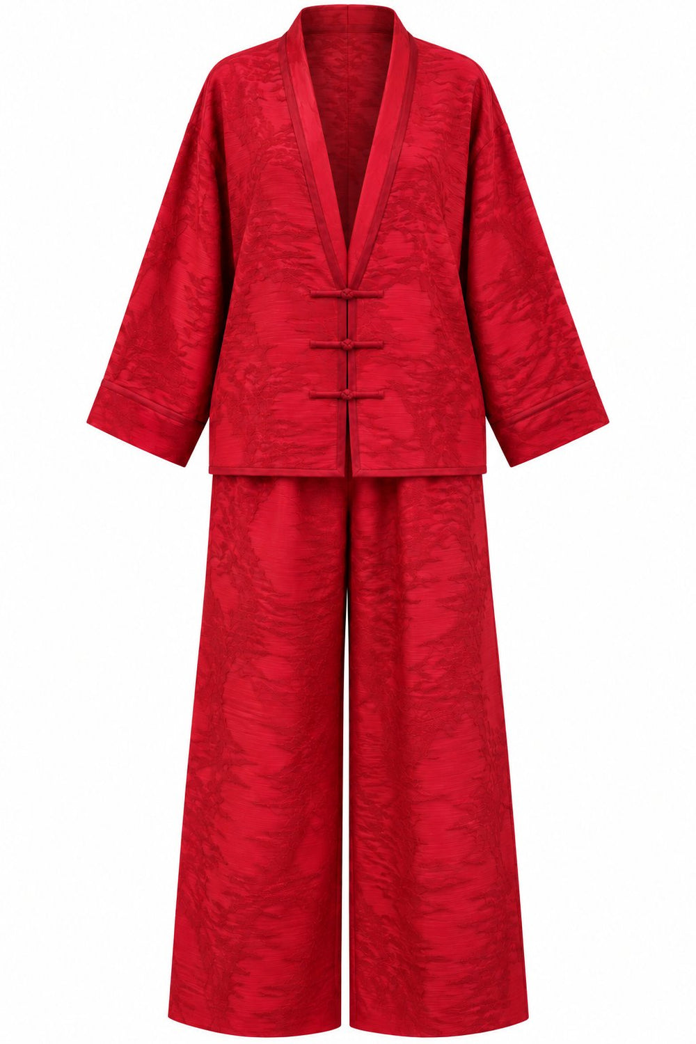 Kırmızı Jakarlı Kimono Takım - 51479