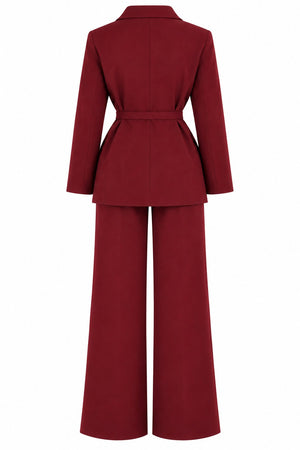 Bordo İnce Kemerli Ceket Pantolon Takım - 2y0364