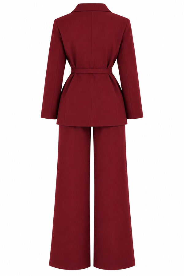 Bordo İnce Kemerli Ceket Pantolon Takım - 2y0364