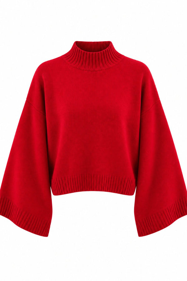 Kırmızı Yarasa Kol Crop Kazak - 24136
