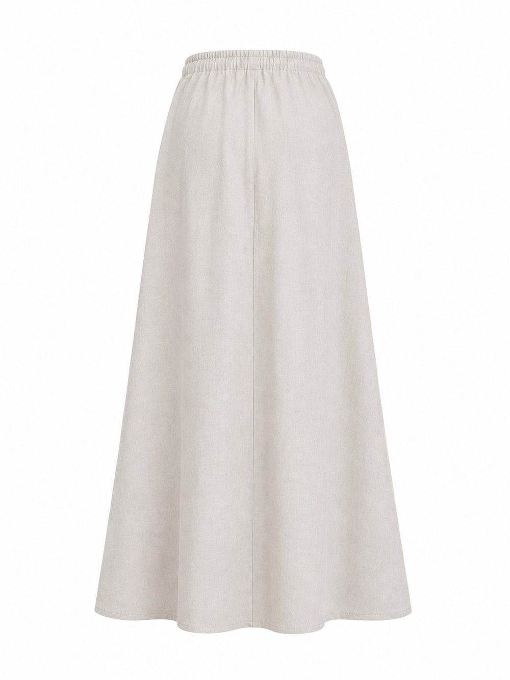 Krem Beli Lastikli Maxi Keten Etek - 4069