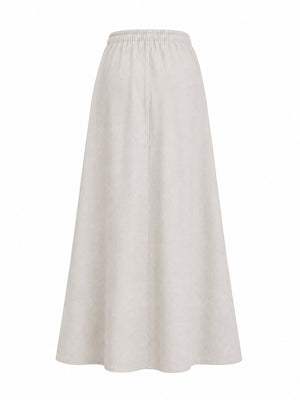 Krem Beli Lastikli Maxi Keten Etek - 4069