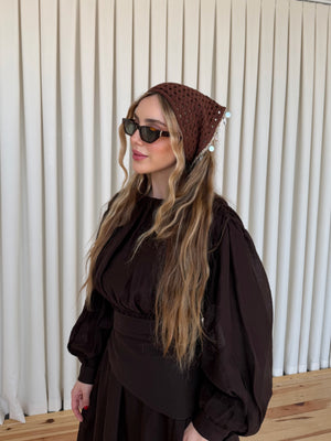 Kahverengi Dik Üçgen Deniz Kabuklu Bandana - 2152