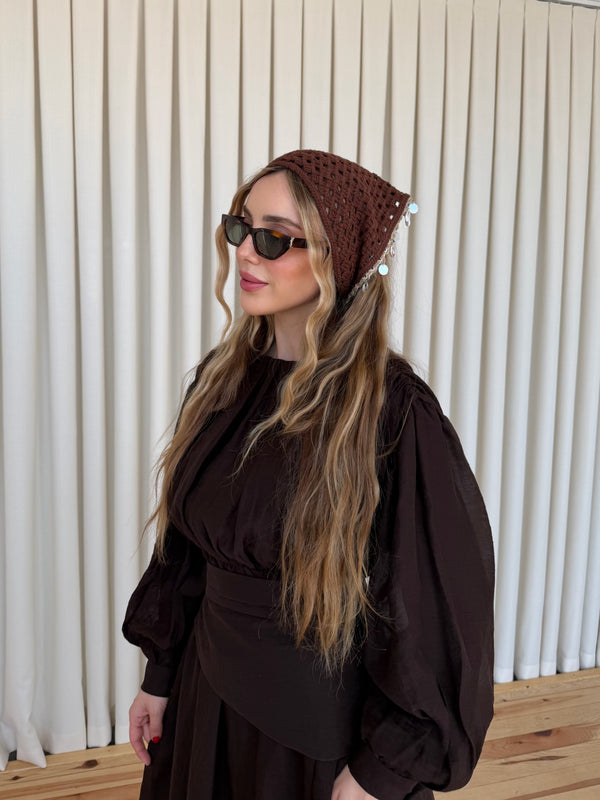 Kahverengi Dik Üçgen Deniz Kabuklu Bandana - 2152