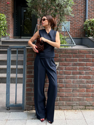Lacivert Donna Kruvaze Yelek Pantolon Takım - 8496