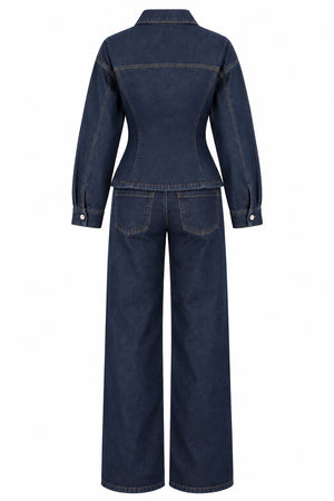 Lacivert Belden Oturtmalı Ceket Pantolon Denim Takım - 0847