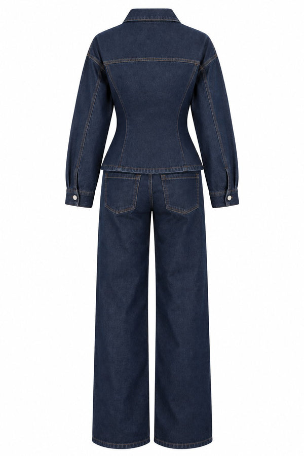 Lacivert Belden Oturtmalı Ceket Pantolon Denim Takım - 0847