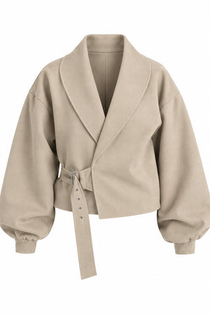 Taş Kendinden Kemerli Crop Ceket - 5169