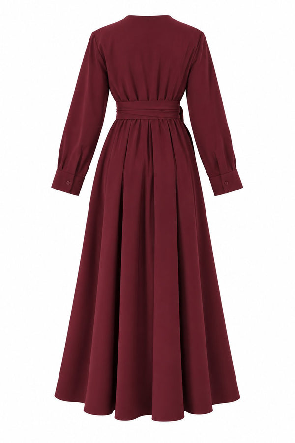 Bordo Salaş Pileli Elbise - 2y2330
