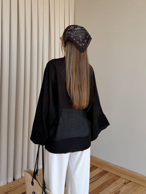 Siyah İp Bağcıklı Transparan Kimono - 5098