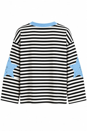 Mavi Yaka Creative Baskılı Çizgili Tshirt - 1127