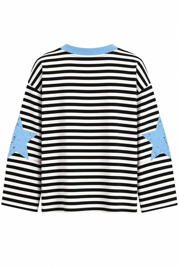 Mavi Yaka Creative Baskılı Çizgili Tshirt - 1127