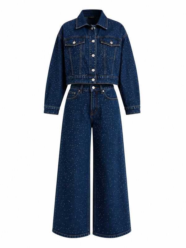 Lacivert Denim Taşlı Takım - 1231