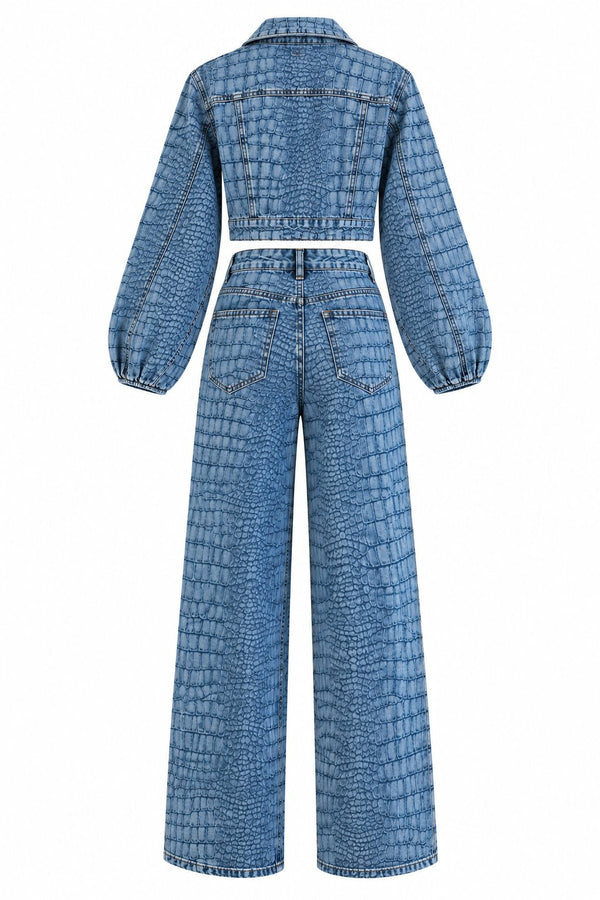 Mavi Croco Crop Ceket Pantolon Takım - 1189