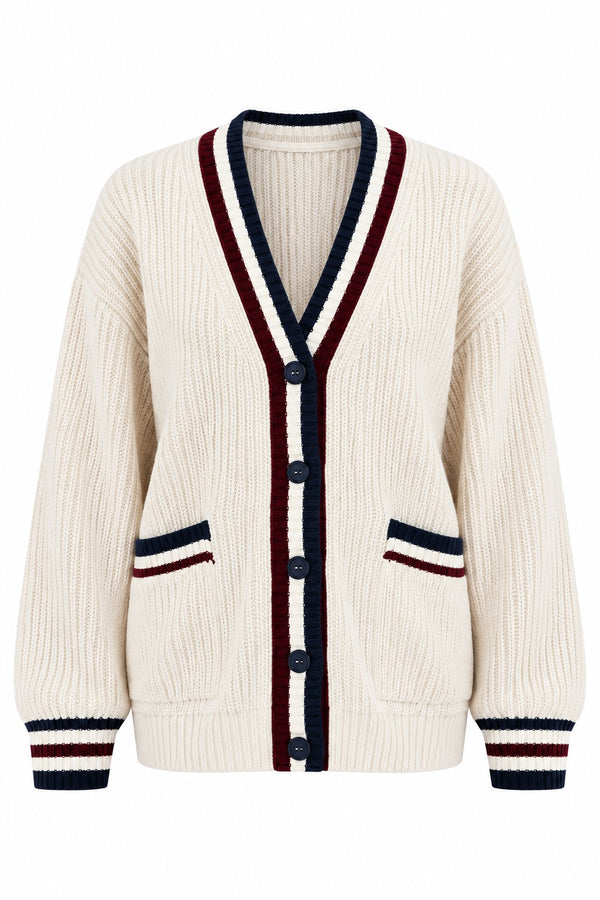 Krem - Bordo Renkli Cepli Hırka - 2y241143
