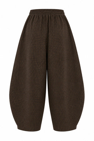 Olive - Kahve Ekoseli Barrel Pantolon - 51473