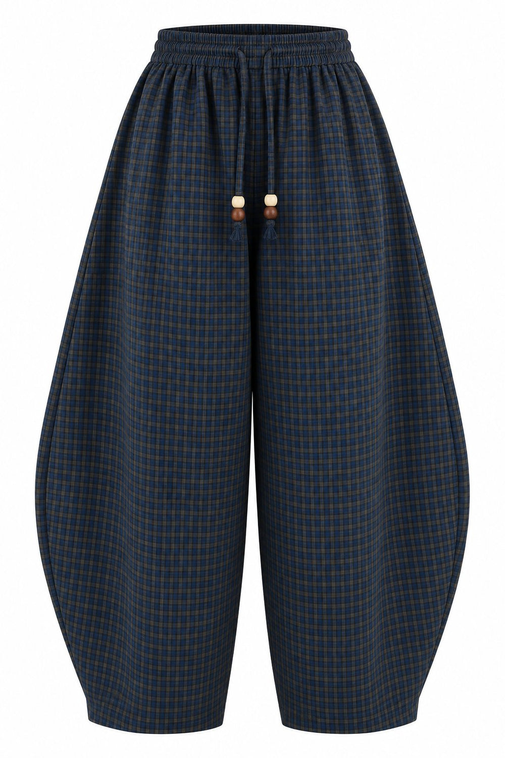 Petrol Mavisi Ekoseli Barrel Pantolon - 51473