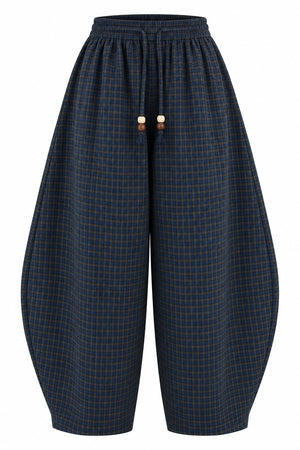 Petrol Mavisi Ekoseli Barrel Pantolon - 51473