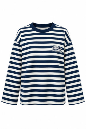 Lacivert Çizgili New York Baskılı Sweatshirt - 1130